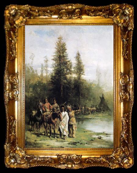 framed  Paul Frenzeny Indians by a Riverbank, ta009-2